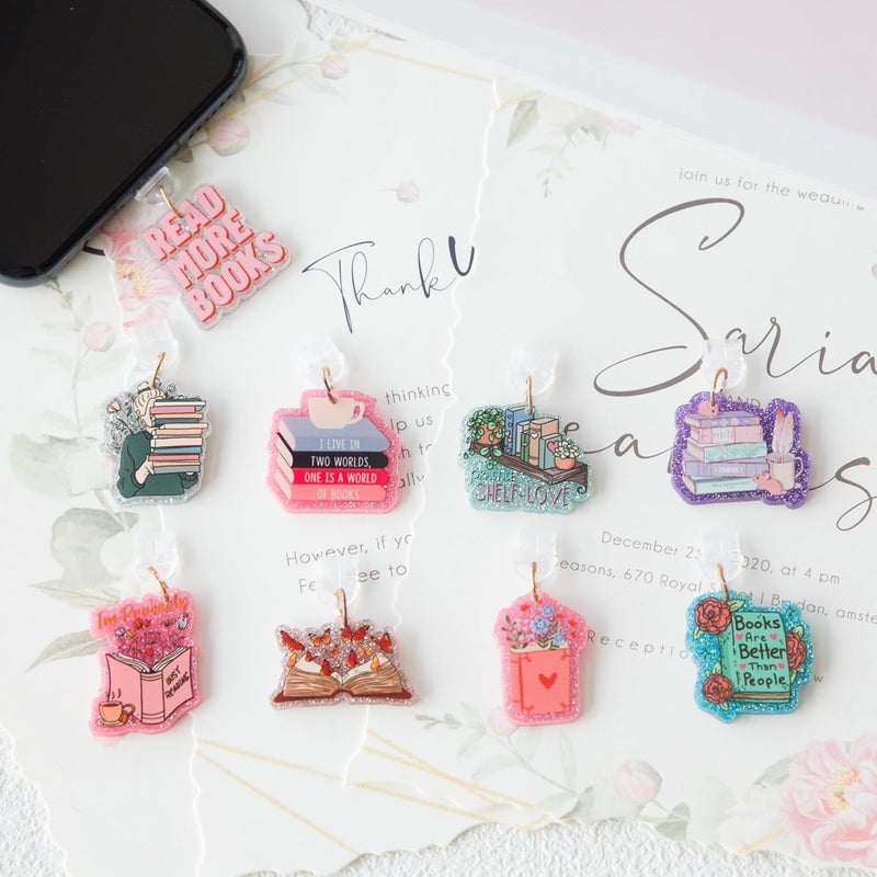 THSOGO 9PCS Dust Plug Charms for E - Reader/Kindle, Cute Book Sunflower Dust Plugs Compatible with Type C Charging Port, Gift for Book Sunflower Lovers Readers Women Teachers Students - Image 3